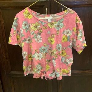 *3/$10* Charter Club hot pink tie hem floral tropical tee XL